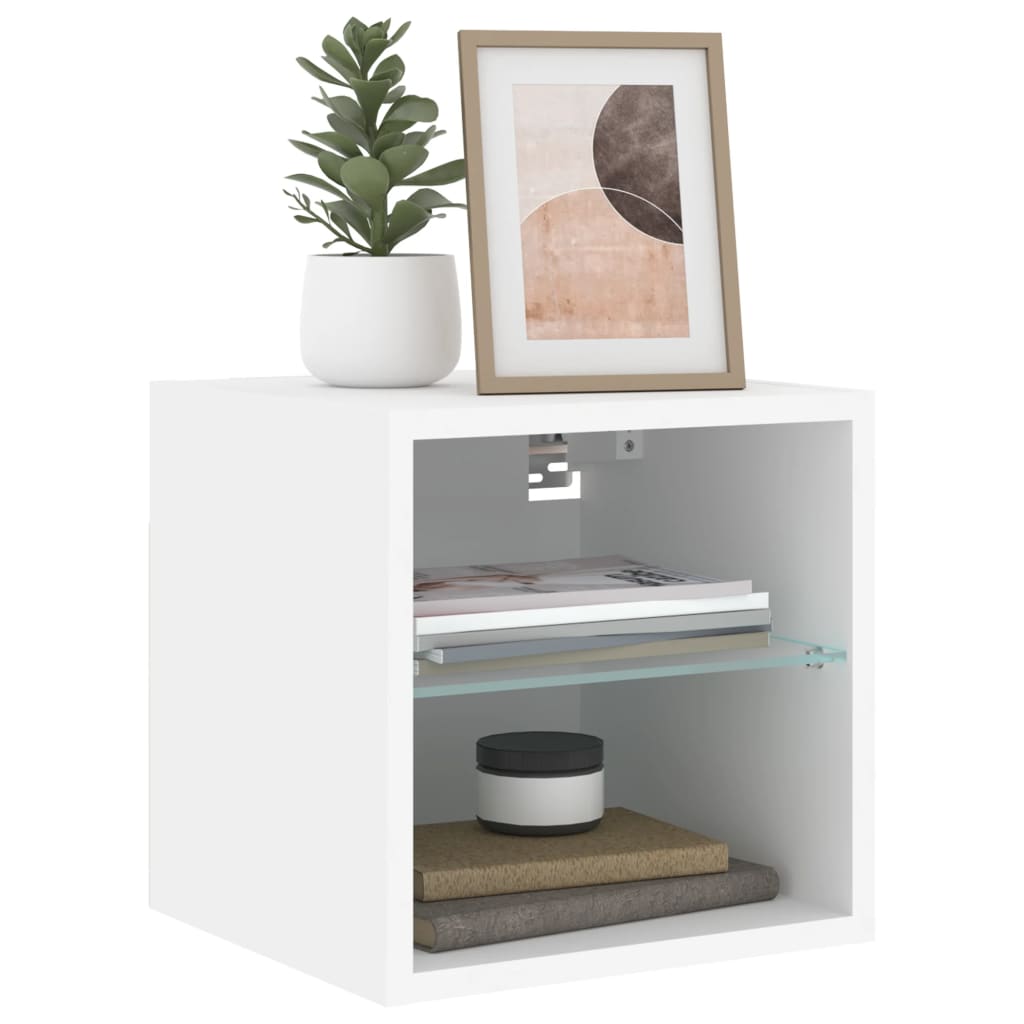 fehér falra szerelhető TV-szekrény LED-lámpákkal 30x28,5x30 cm