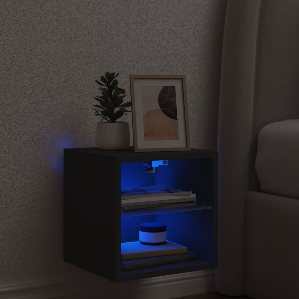 fekete fali TV-szekrény LED-világítással 30 x 28,5 x 30 cm