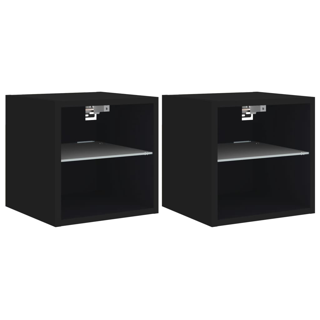 2 db fekete fali TV-szekrény LED-világítással 30 x 28,5 x 30 cm