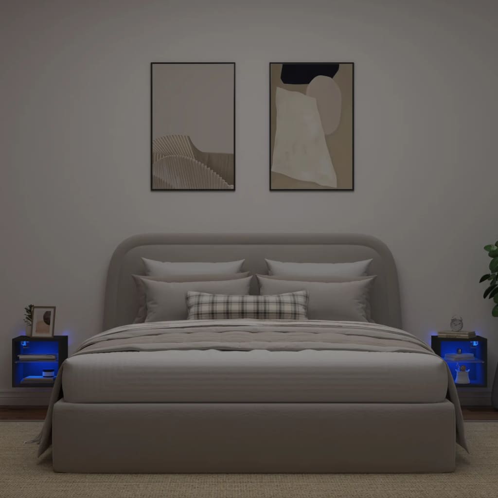 2 db fekete fali TV-szekrény LED-világítással 30 x 28,5 x 30 cm