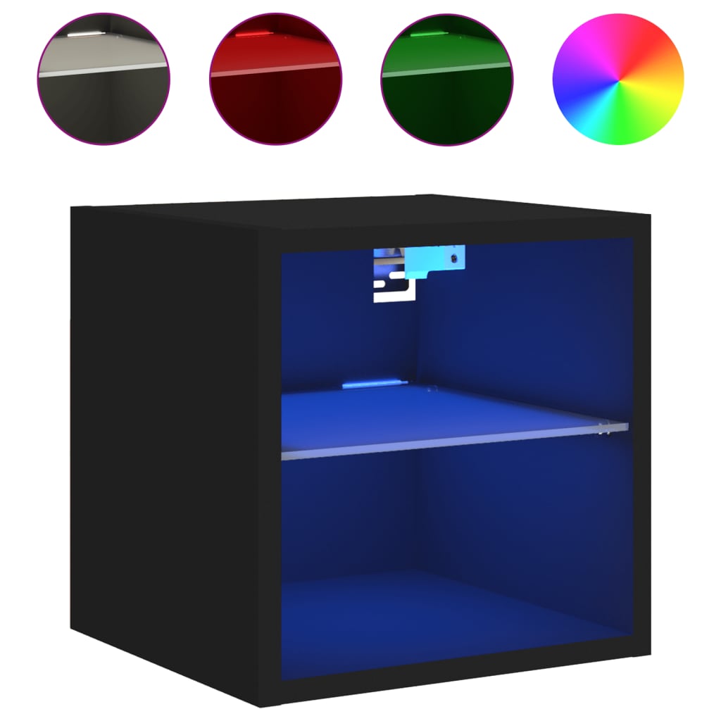 2 db fekete fali TV-szekrény LED-világítással 30 x 28,5 x 30 cm