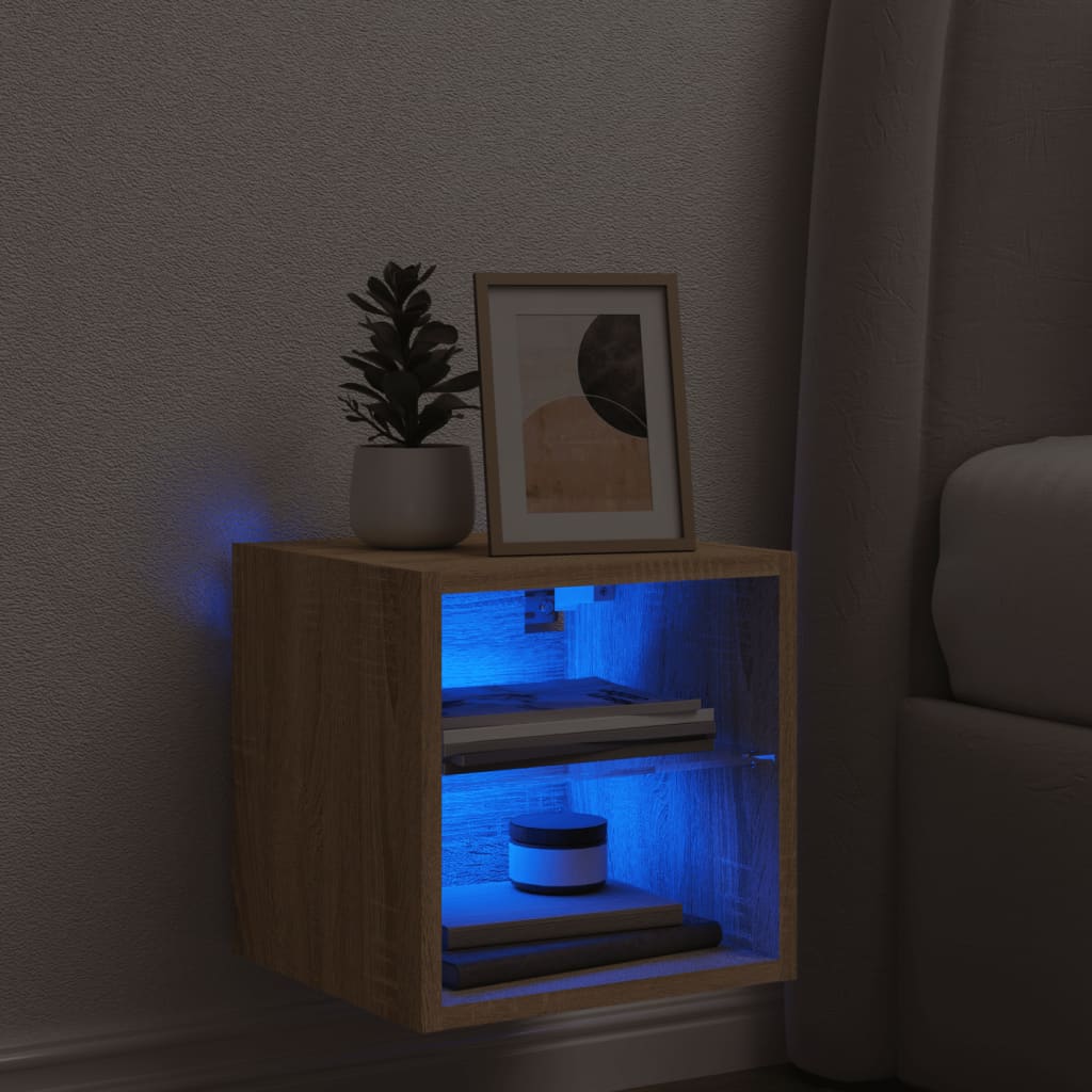 sonoma tölgy színű fali TV-szekrény LED-ekkel 30 x 28,5 x 30 cm
