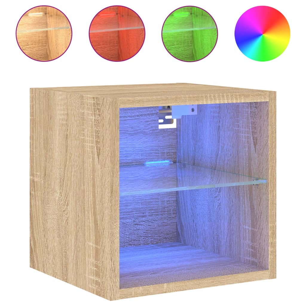 2 db sonoma tölgy fali TV-szekrény LED-ekkel 30x28,5x30 cm