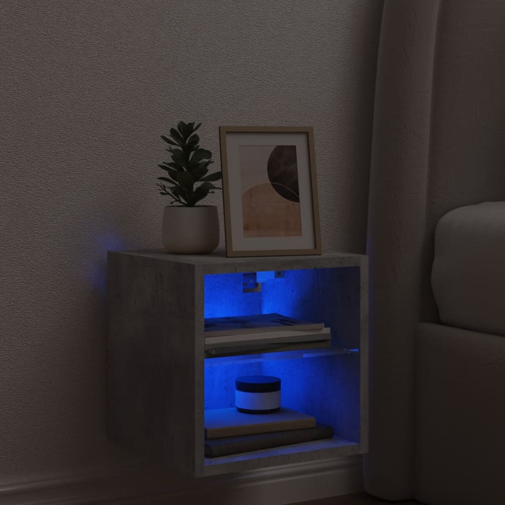 betonszürke fali TV-szekrény LED-világítással 30 x 28,5 x 30 cm