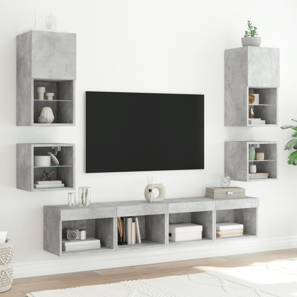 betonszürke fali TV-szekrény LED-világítással 30 x 28,5 x 30 cm