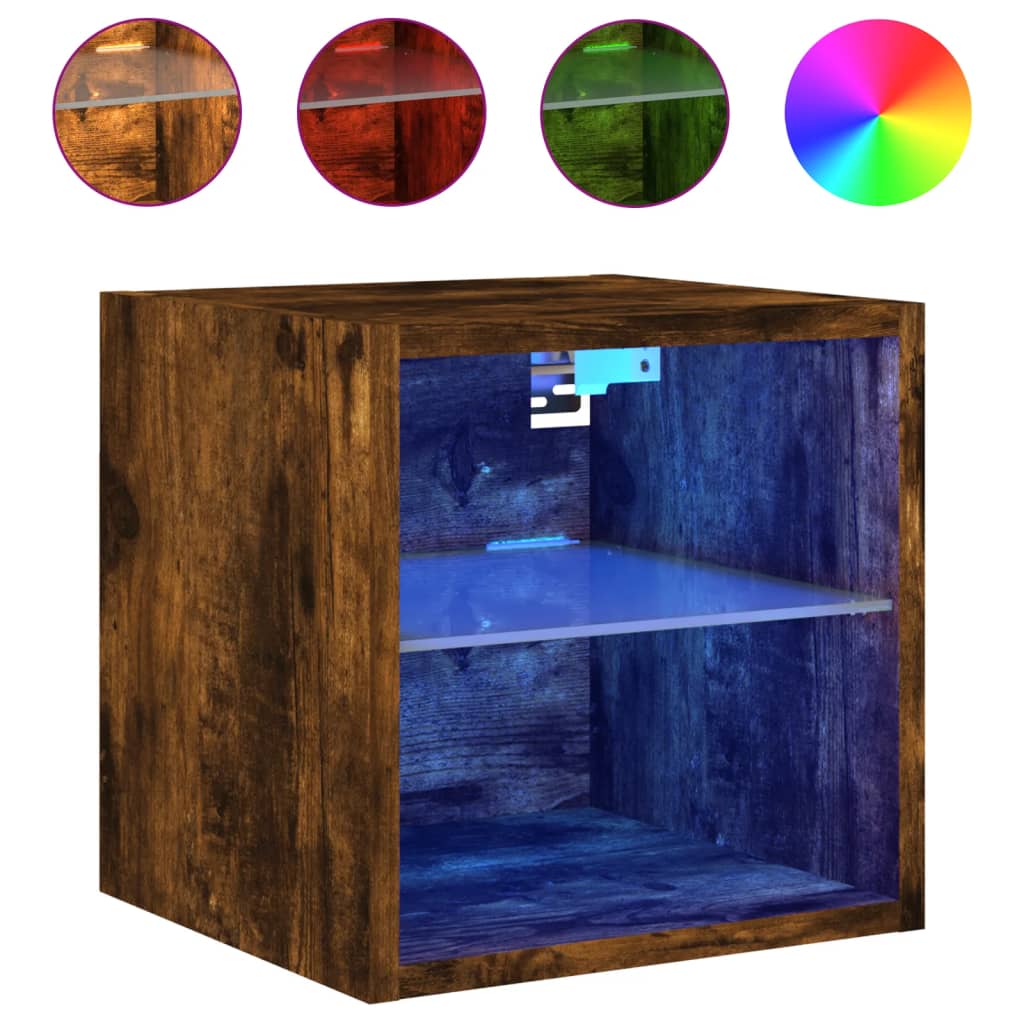2 db füstös tölgy fali TV-szekrény LED-ekkel 30 x 28,5 x 30 cm