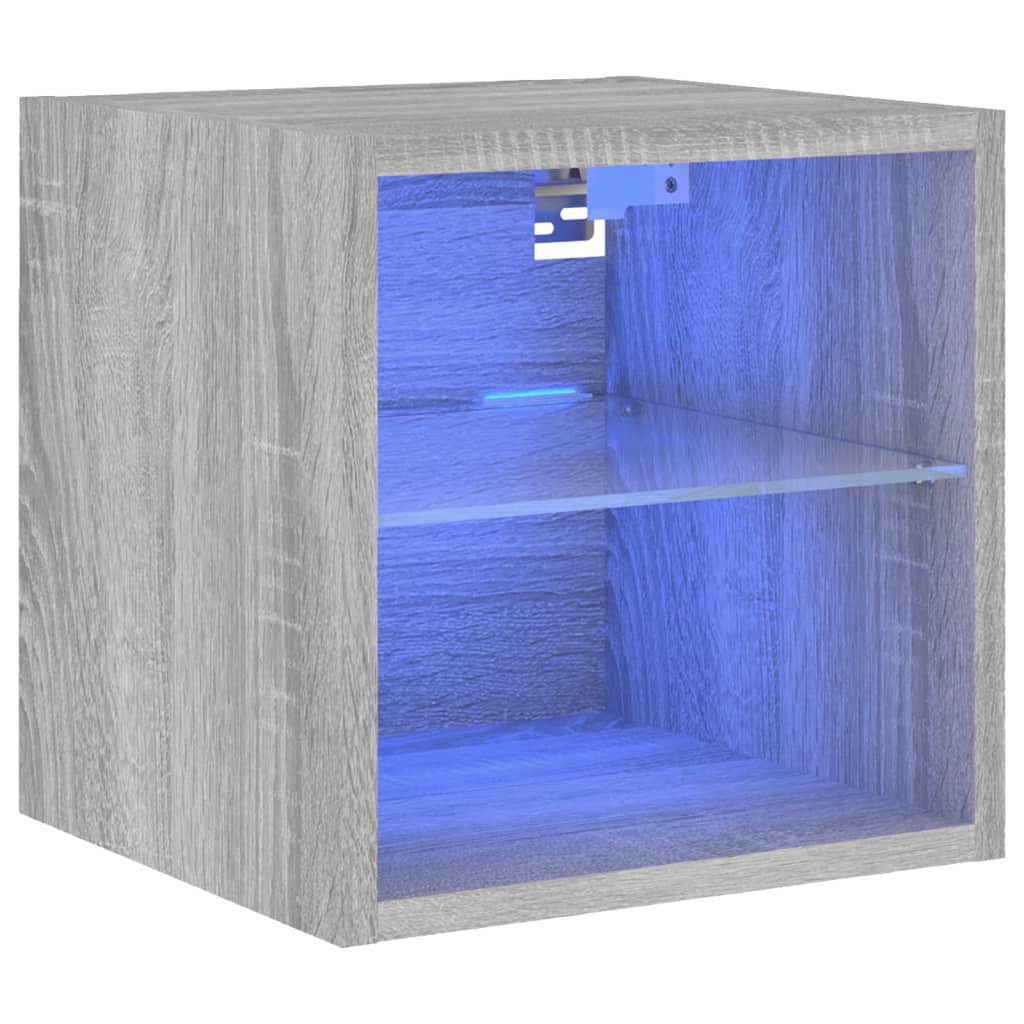 szürke sonoma színű fali TV-szekrény LED-ekkel 30x28,5x30 cm