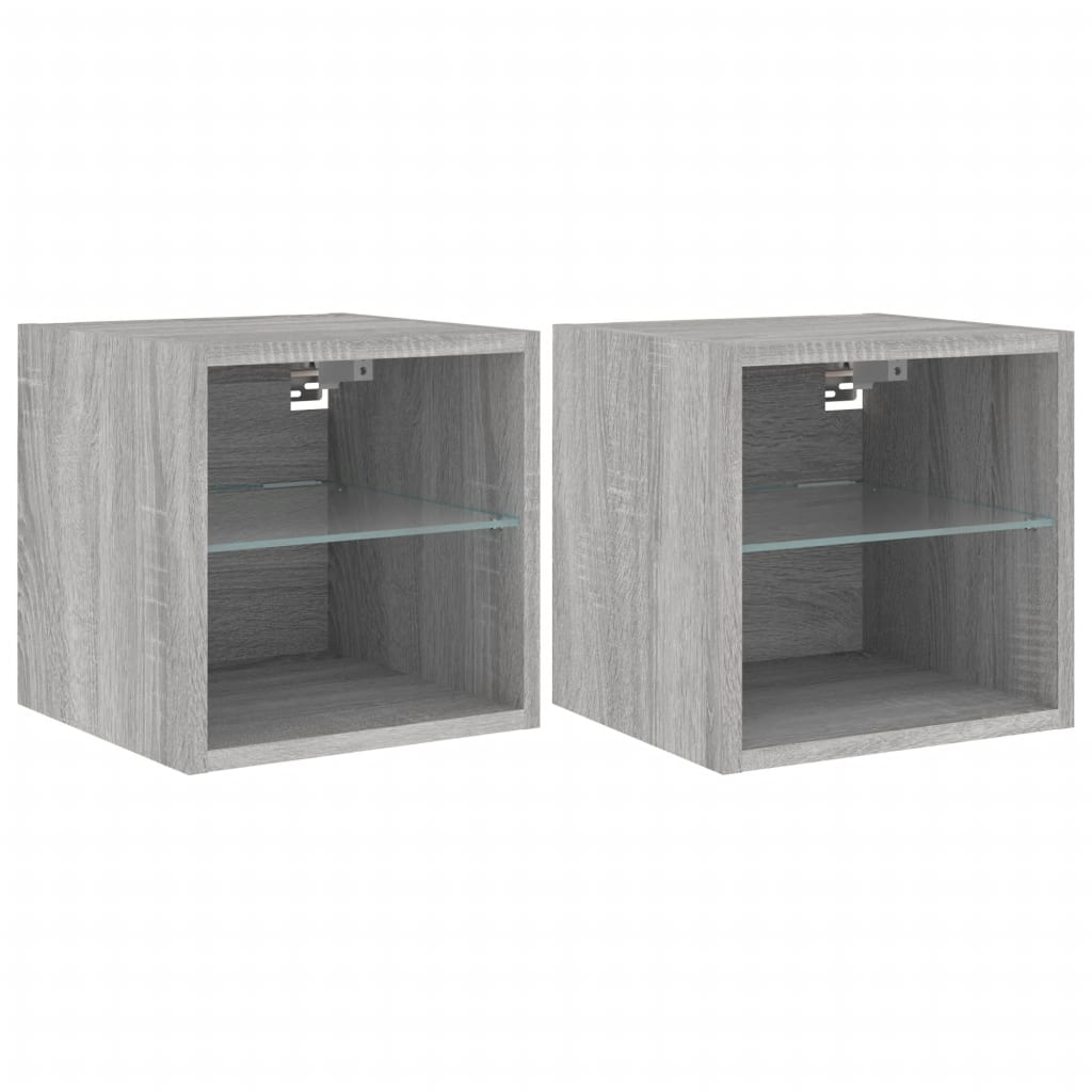 2 db szürke sonoma fali TV-szekrény LED-ekkel 30x28,5x30 cm