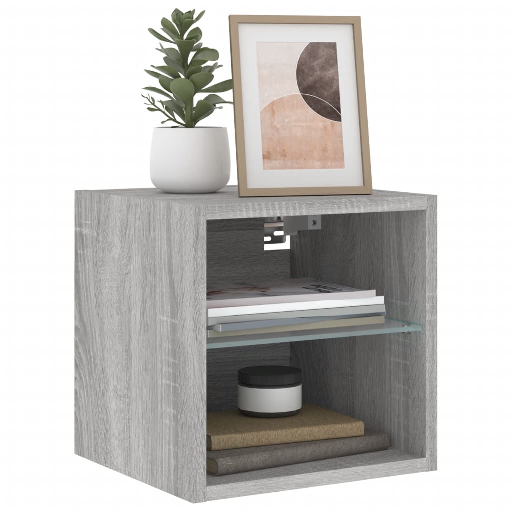 2 db szürke sonoma fali TV-szekrény LED-ekkel 30x28,5x30 cm