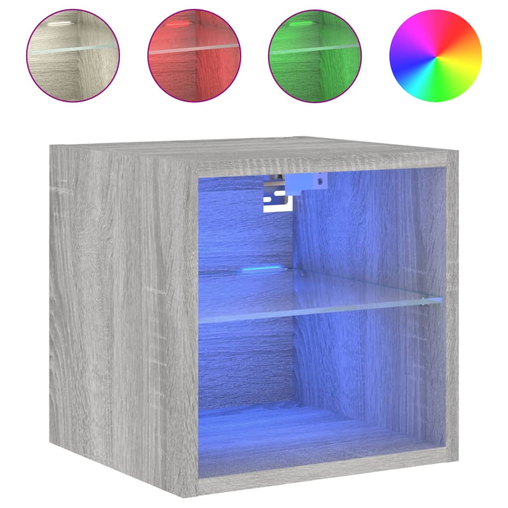 2 db szürke sonoma fali TV-szekrény LED-ekkel 30x28,5x30 cm