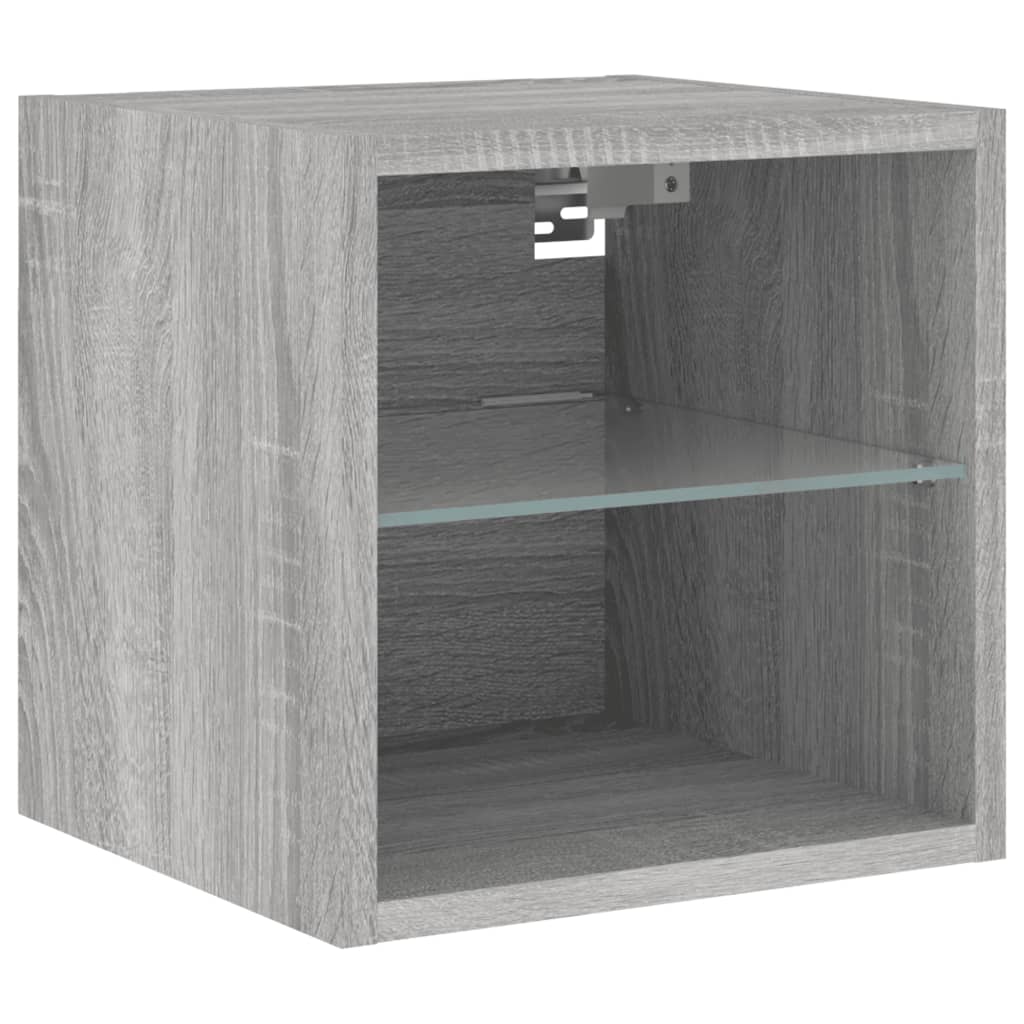 2 db szürke sonoma fali TV-szekrény LED-ekkel 30x28,5x30 cm