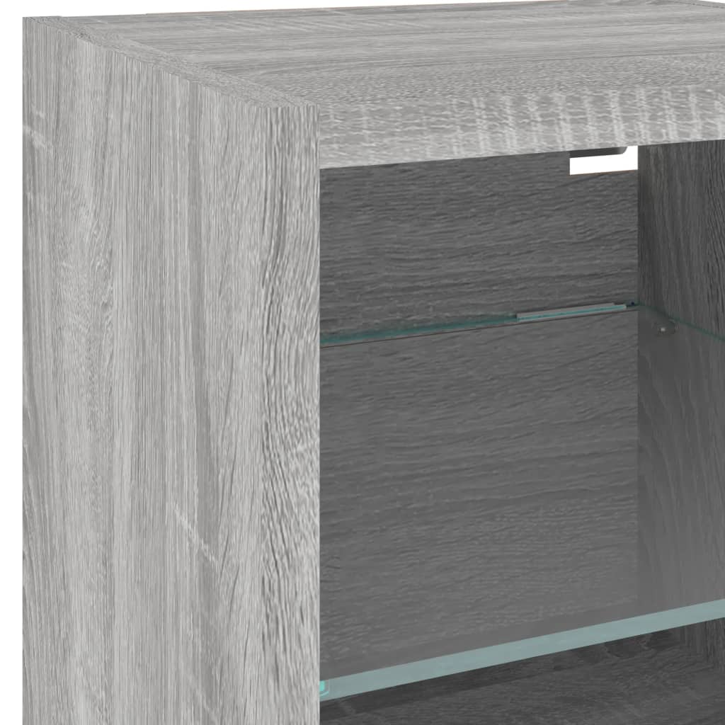 2 db szürke sonoma fali TV-szekrény LED-ekkel 30x28,5x30 cm
