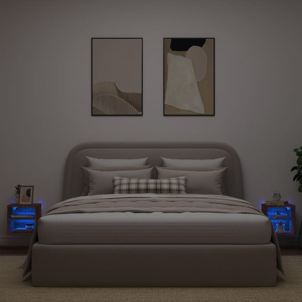 2 db barna tölgyszínű fali TV-szekrény LED-del 30x28,5x30 cm
