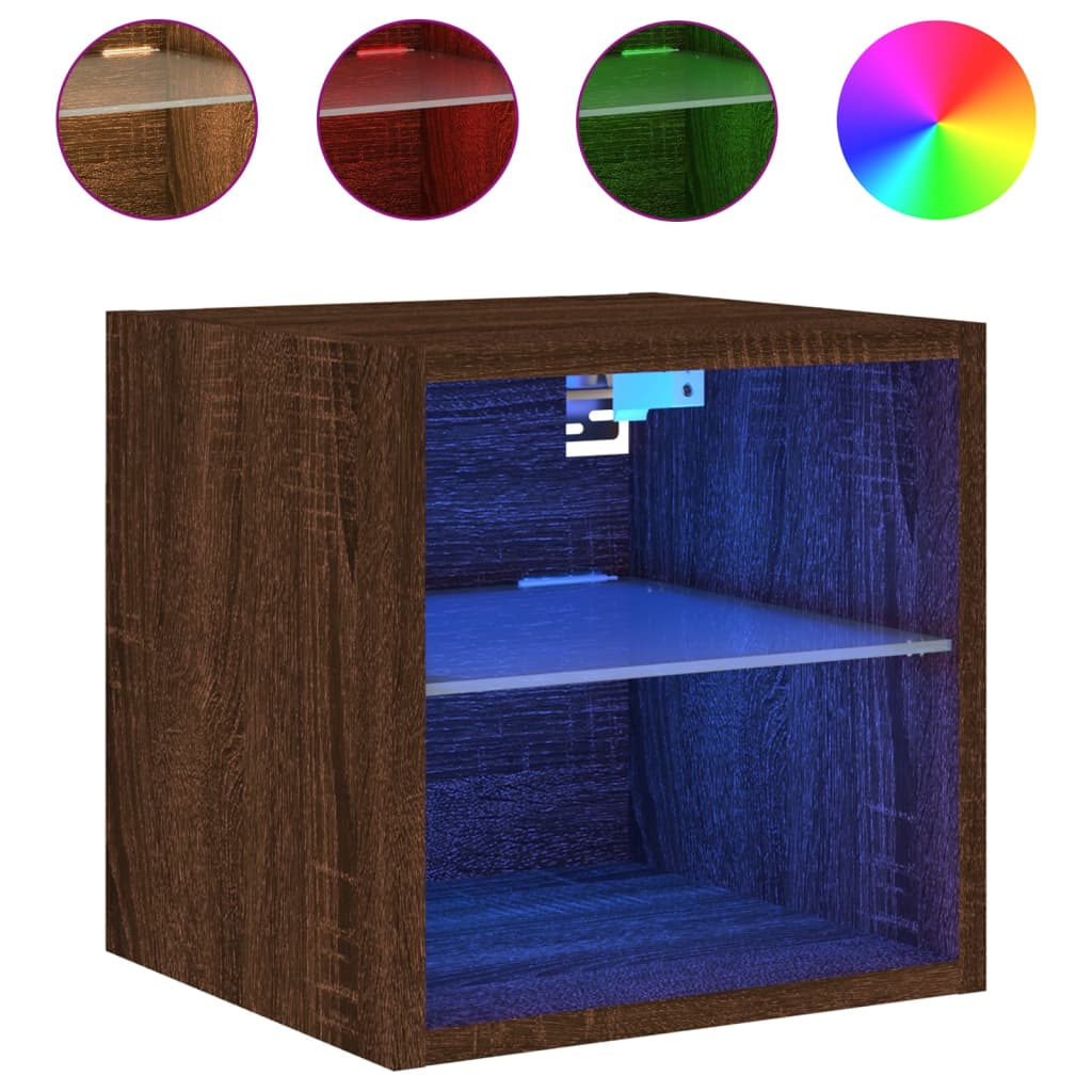 2 db barna tölgyszínű fali TV-szekrény LED-del 30x28,5x30 cm