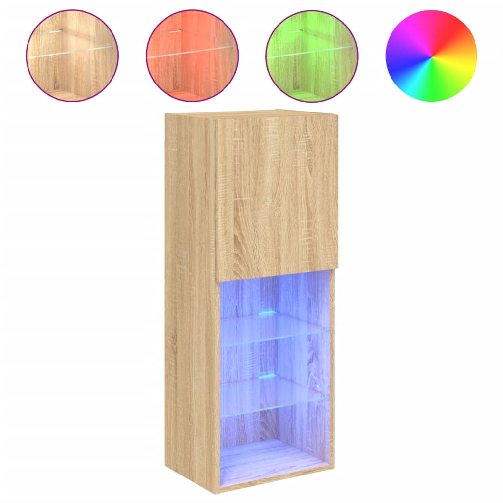 sonoma tölgy színű TV-szekrény LED lámpákkal 40,5 x 30 x 102 cm