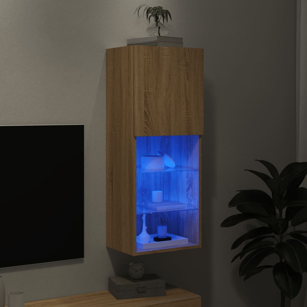 sonoma tölgy színű TV-szekrény LED lámpákkal 40,5 x 30 x 102 cm