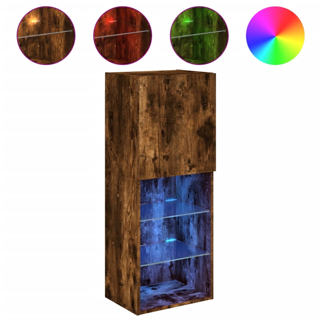 füstös tölgy színű TV-szekrény LED lámpákkal 40,5 x 30 x 102 cm