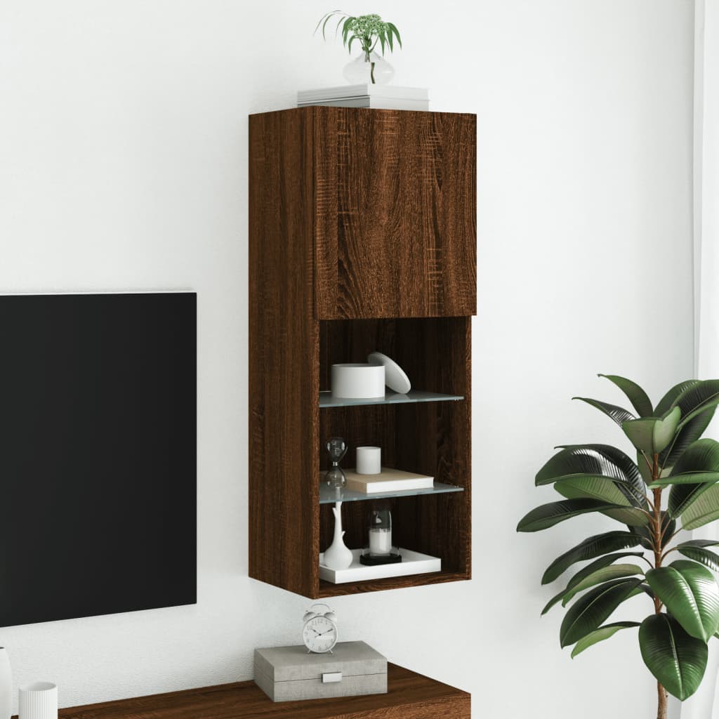 barna tölgyszínű TV-szekrény LED lámpákkal 40,5 x 30 x 102 cm