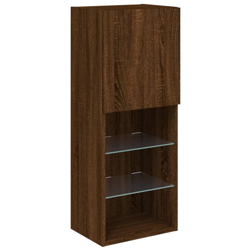 barna tölgyszínű TV-szekrény LED lámpákkal 40,5 x 30 x 102 cm