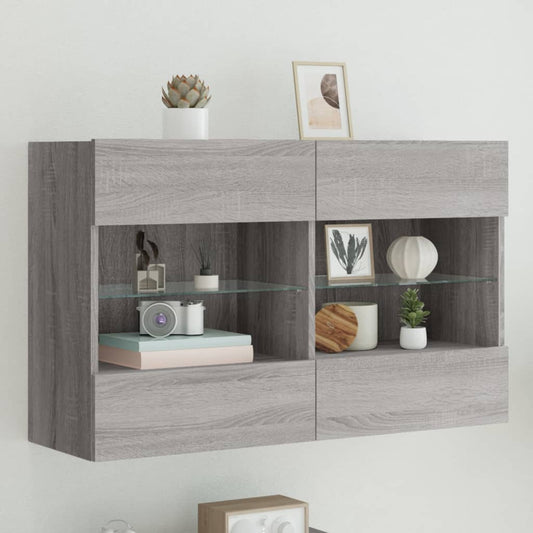 szürke sonoma színű fali TV-szekrény LED-ekkel 98,5x30x60,5 cm