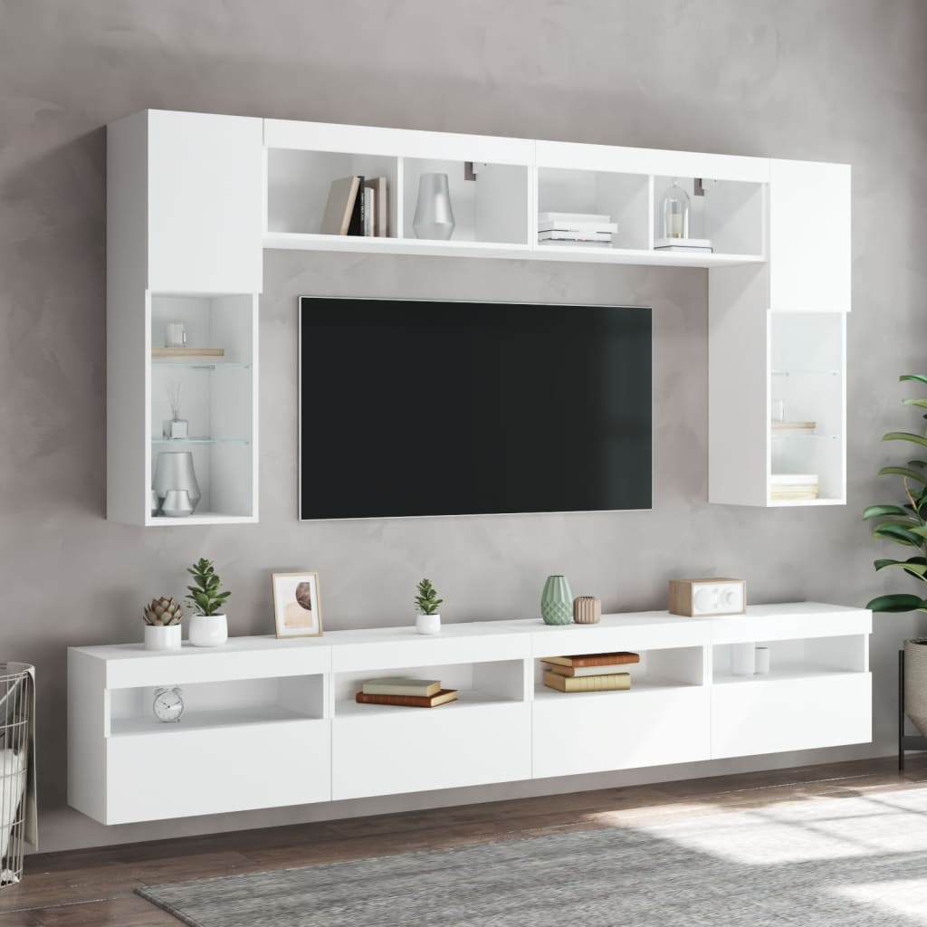 fehér falra szerelhető TV-szekrény LED-lámpákkal 60x30x40 cm