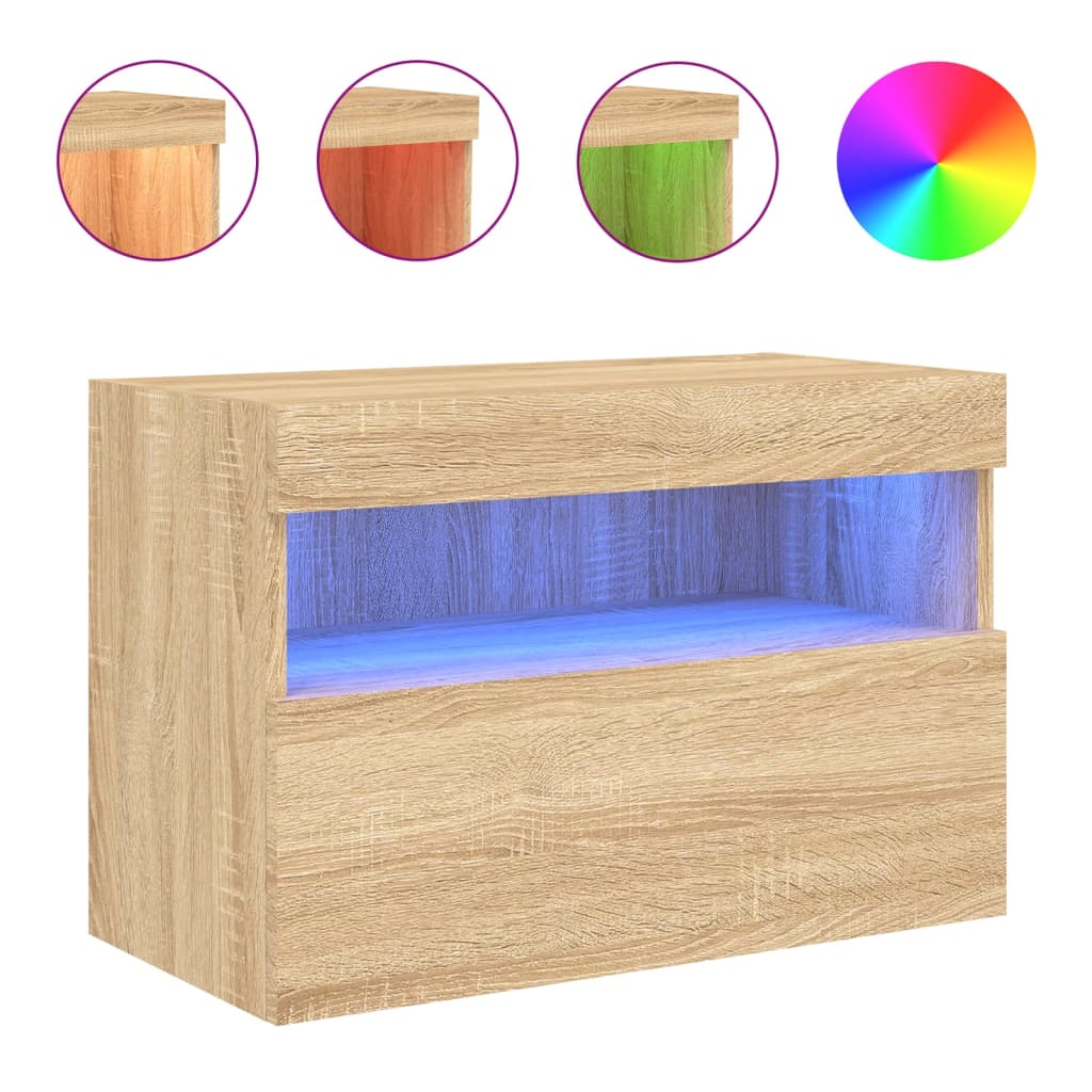 sonoma tölgy színű fali TV-szekrény LED-ekkel 60x30x40 cm