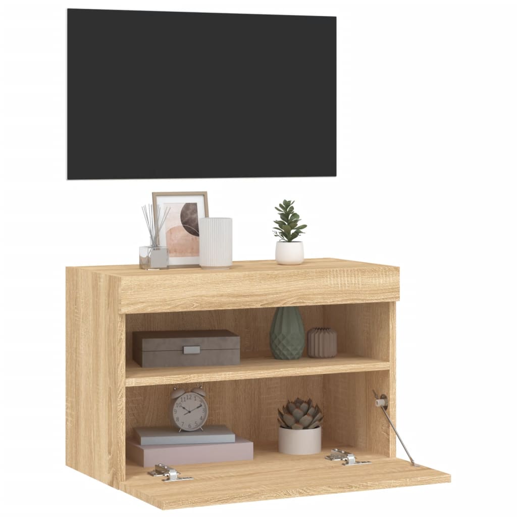 sonoma tölgy színű fali TV-szekrény LED-ekkel 60x30x40 cm