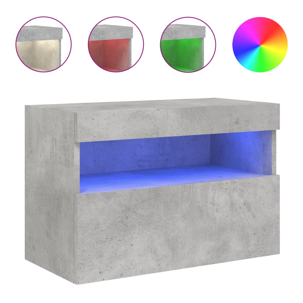 betonszürke falra szerelhető TV-szekrény LED-del 60x30x40 cm