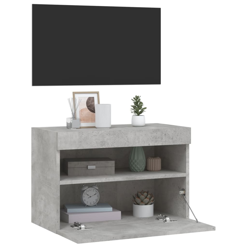 betonszürke falra szerelhető TV-szekrény LED-del 60x30x40 cm