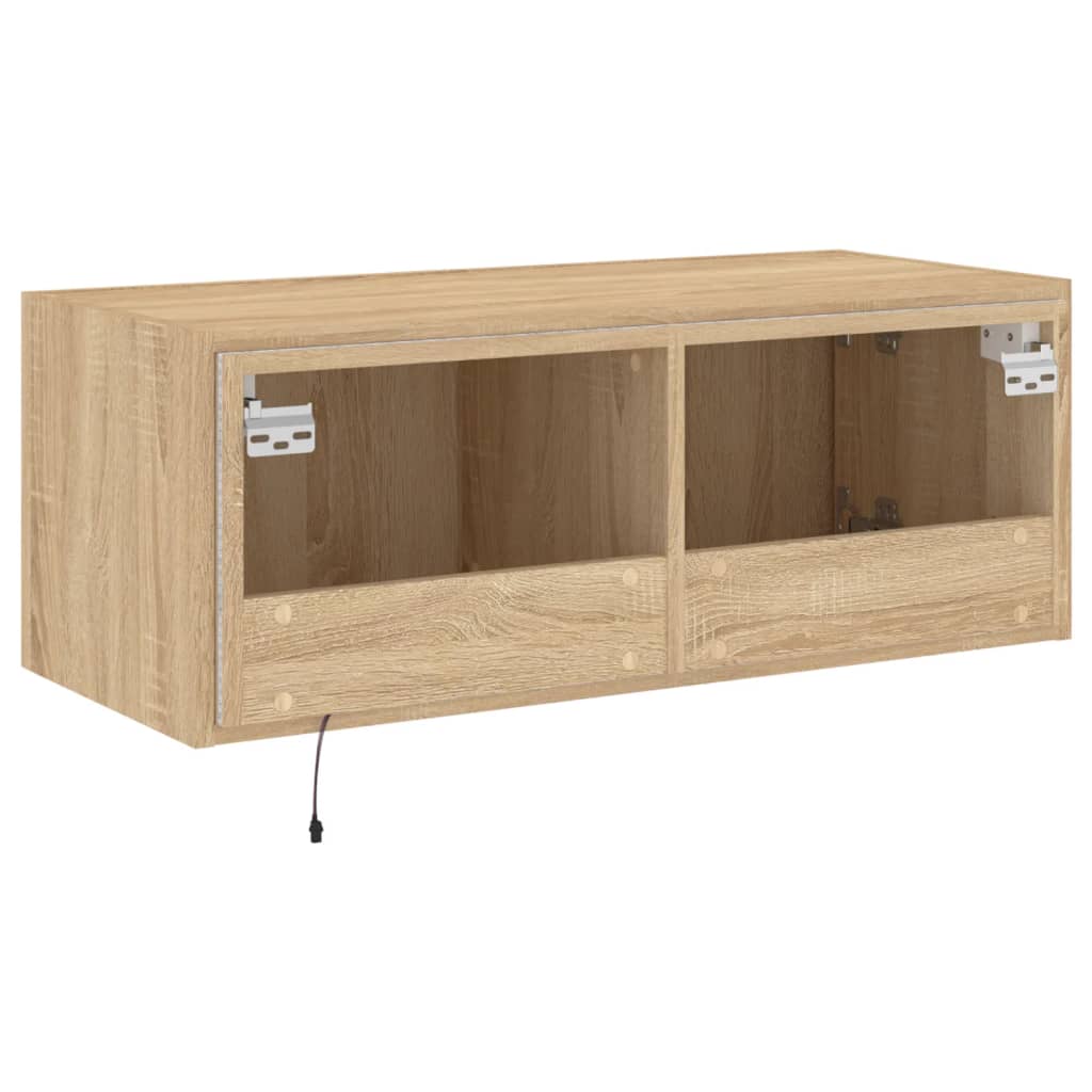 sonoma tölgy színű fali TV-szekrény LED-ekkel 80x35x31 cm