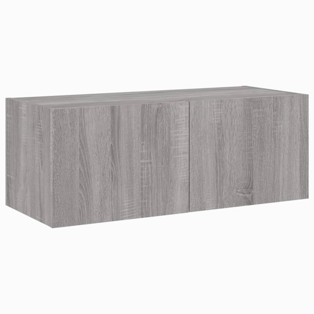 szürke sonoma színű fali TV-szekrény LED-del 80x35x31 cm
