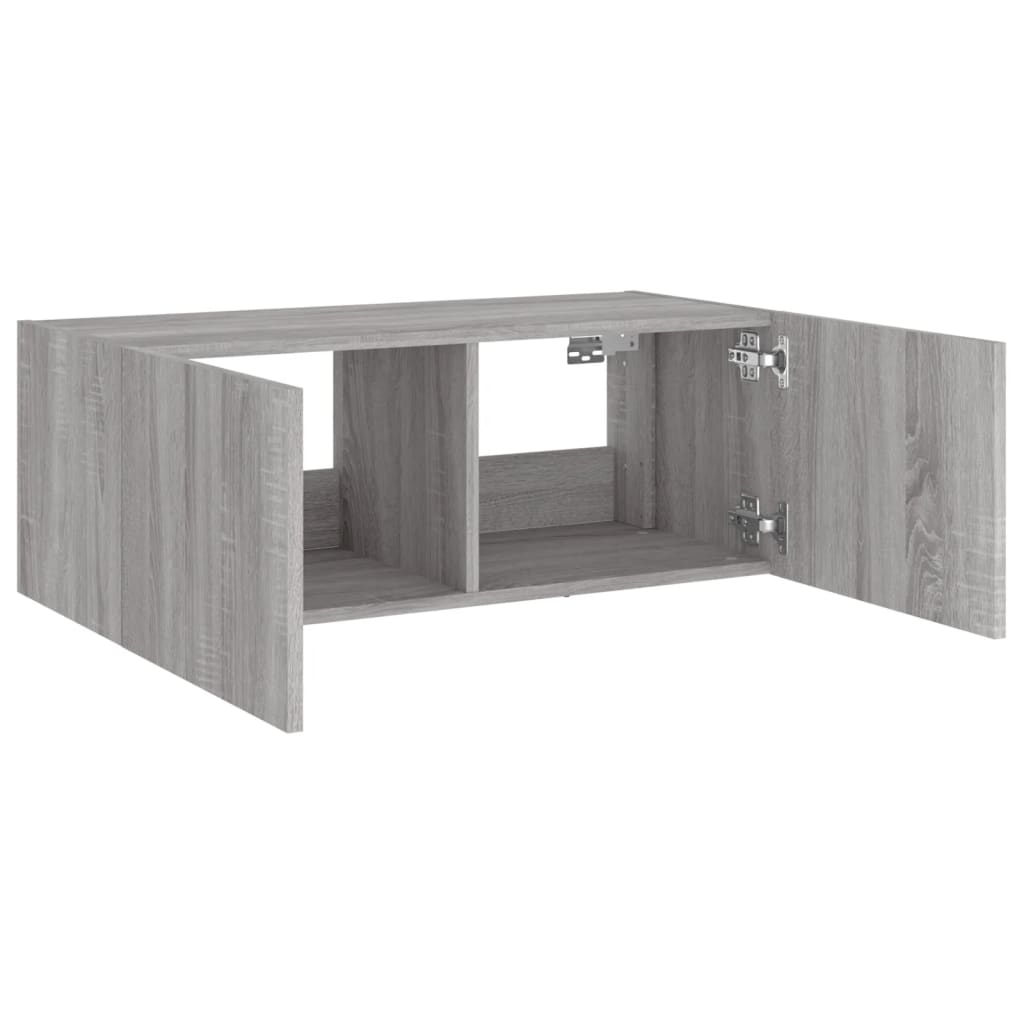 szürke sonoma színű fali TV-szekrény LED-del 80x35x31 cm