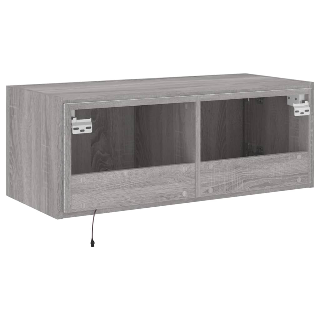 szürke sonoma színű fali TV-szekrény LED-del 80x35x31 cm