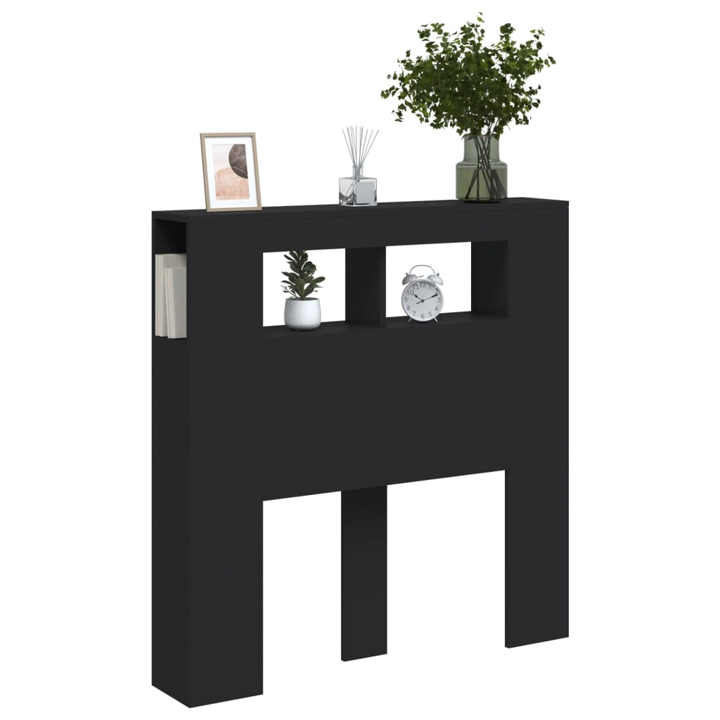 fekete szerelt fa LED-es fejtámla 100x18,5x103,5 cm