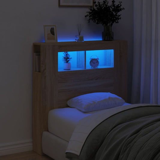 sonoma tölgy színű szerelt fa LED-es fejtámla 100x18,5x103,5 cm
