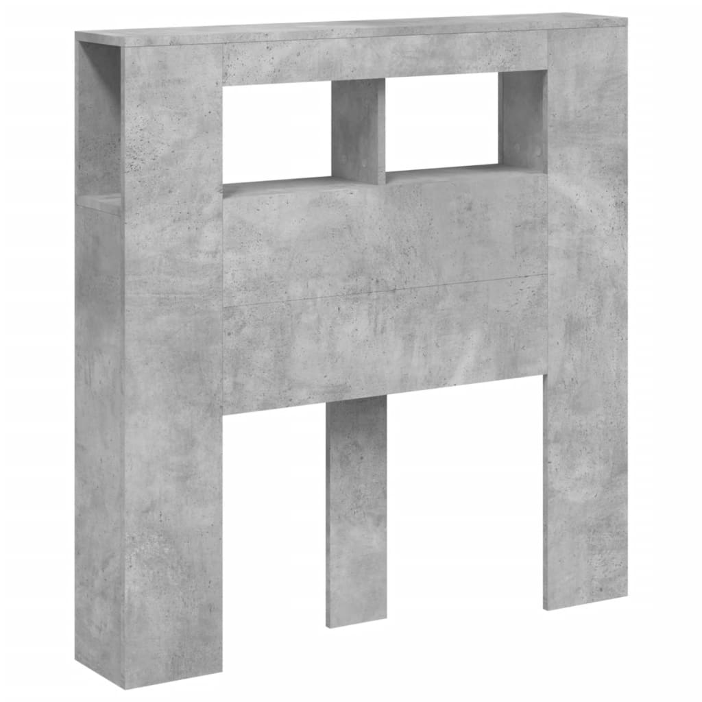 betonszürke szerelt fa LED-es fejtámla 100x18,5x103,5 cm