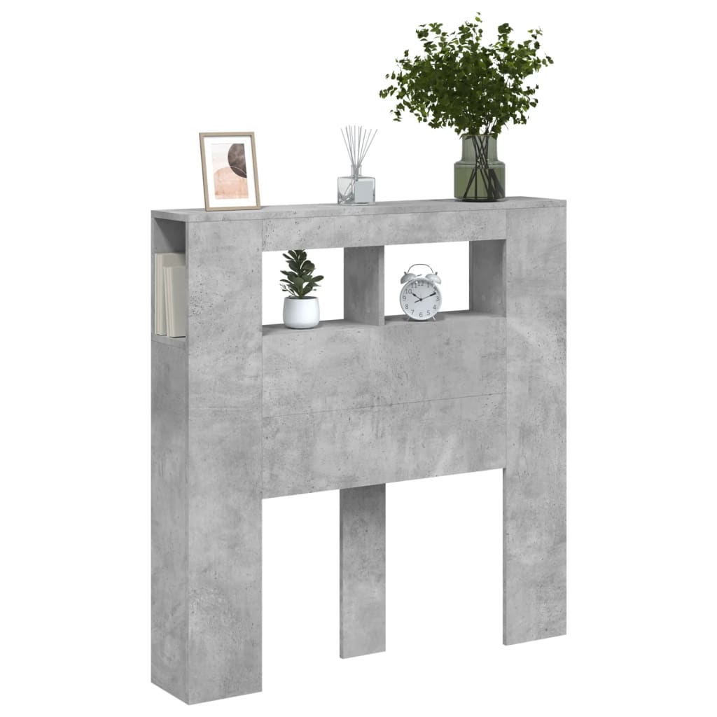 betonszürke szerelt fa LED-es fejtámla 100x18,5x103,5 cm