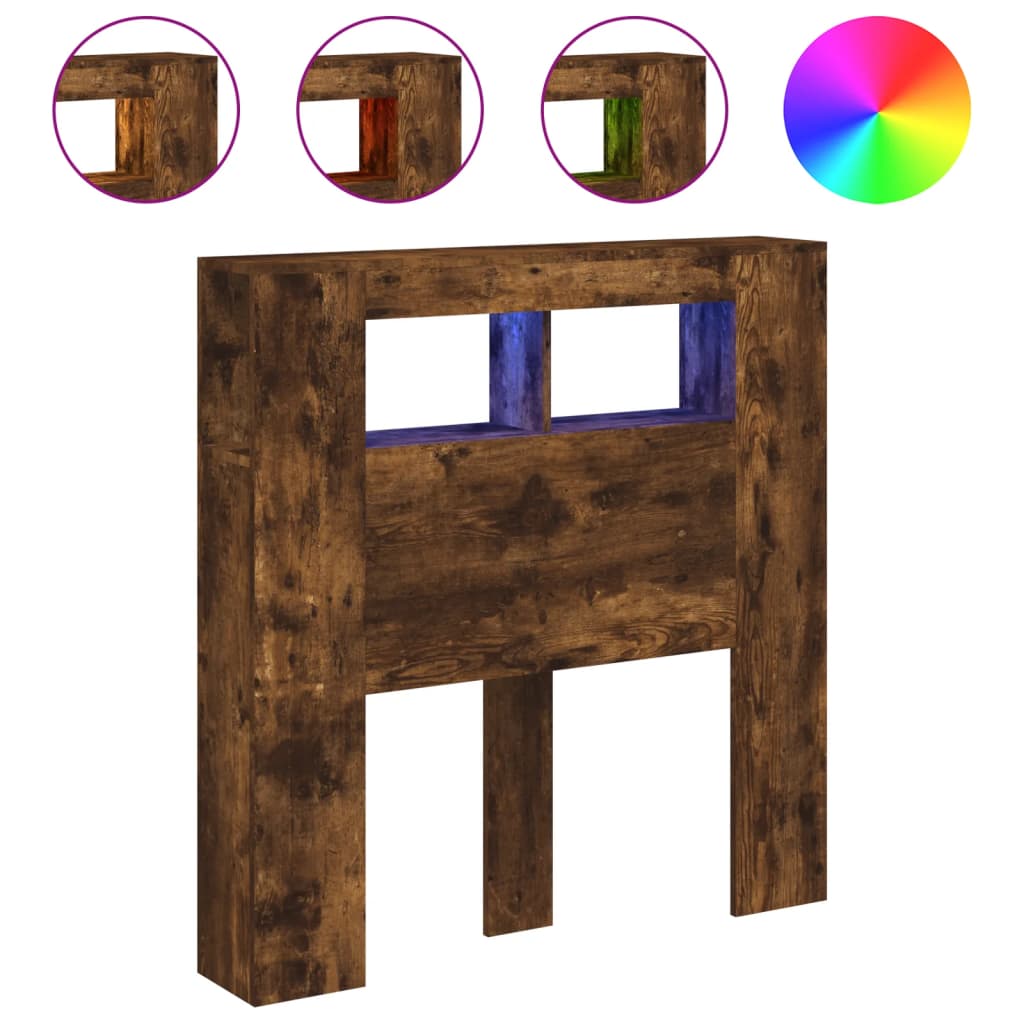 sonoma tölgy színű szerelt fa LED-es fejtámla 100x18,5x103,5 cm