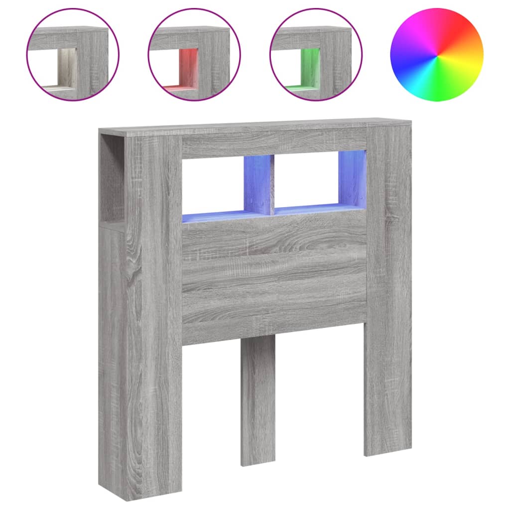 szürke sonoma szerelt fa LED-es fejtámla 100x18,5x103,5 cm