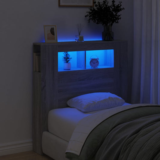szürke sonoma szerelt fa LED-es fejtámla 100x18,5x103,5 cm