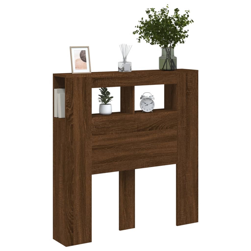 barna tölgyszínű szerelt fa LED-es fejtámla 100x18,5x103,5 cm