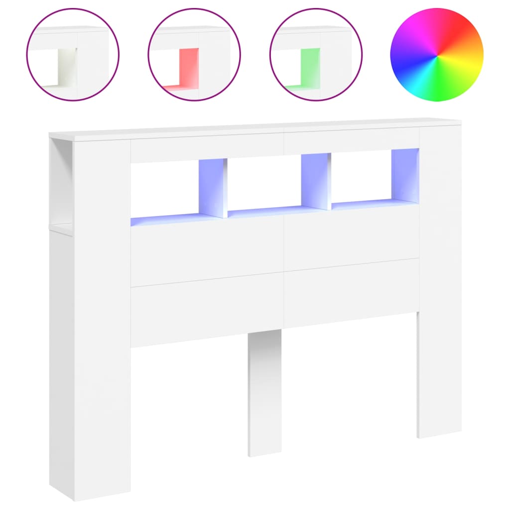 fehér szerelt fa LED-es fejtámla 140x18,5x103,5 cm