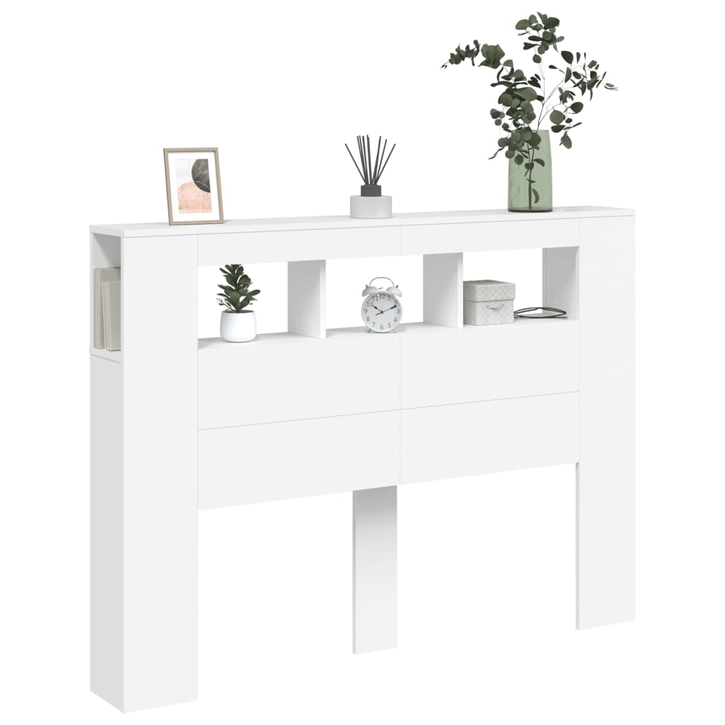 fehér szerelt fa LED-es fejtámla 140x18,5x103,5 cm