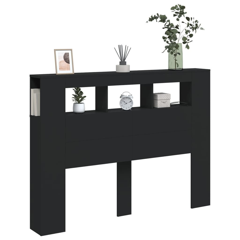 fekete szerelt fa LED-es fejtámla 140x18,5x103,5 cm