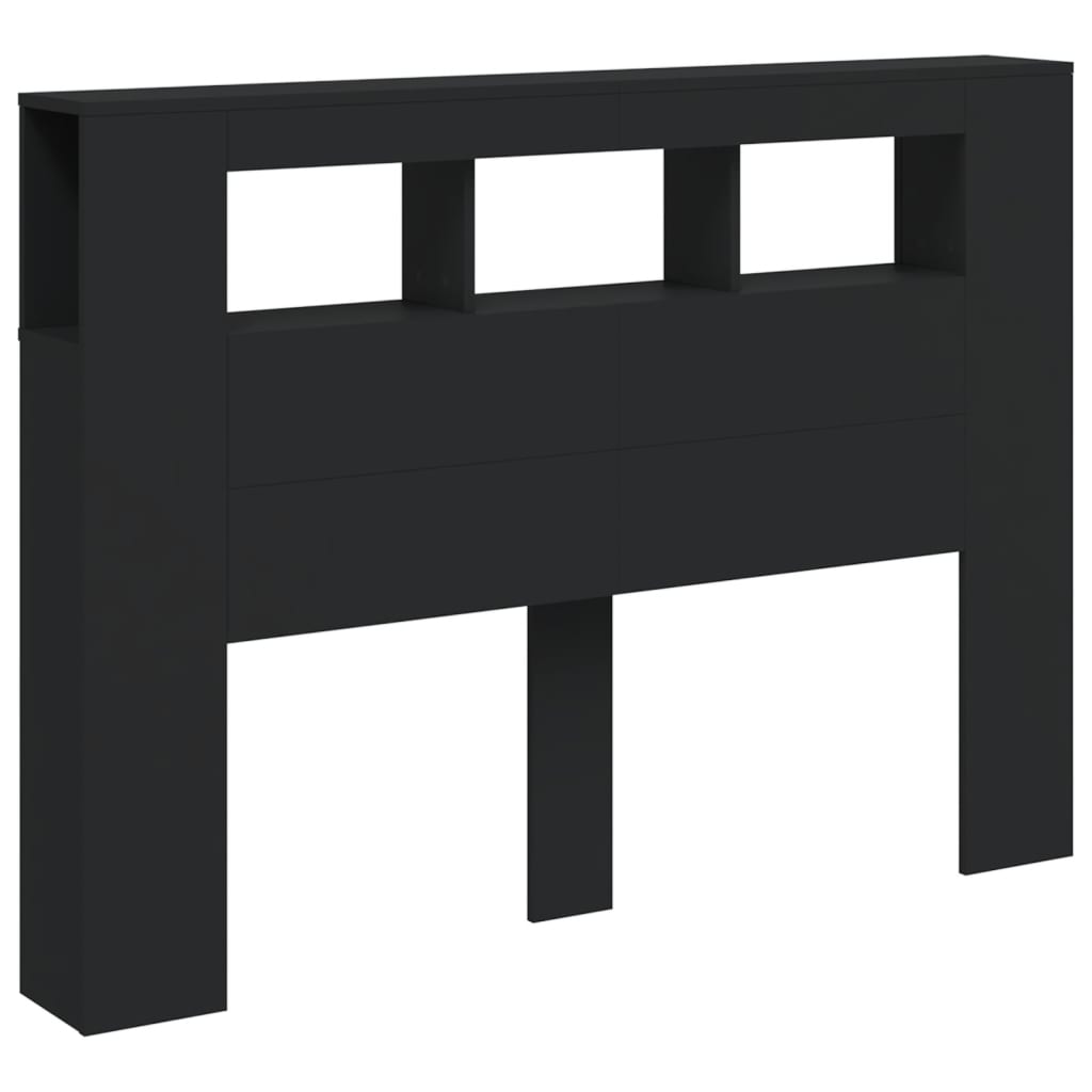 fekete szerelt fa LED-es fejtámla 140x18,5x103,5 cm