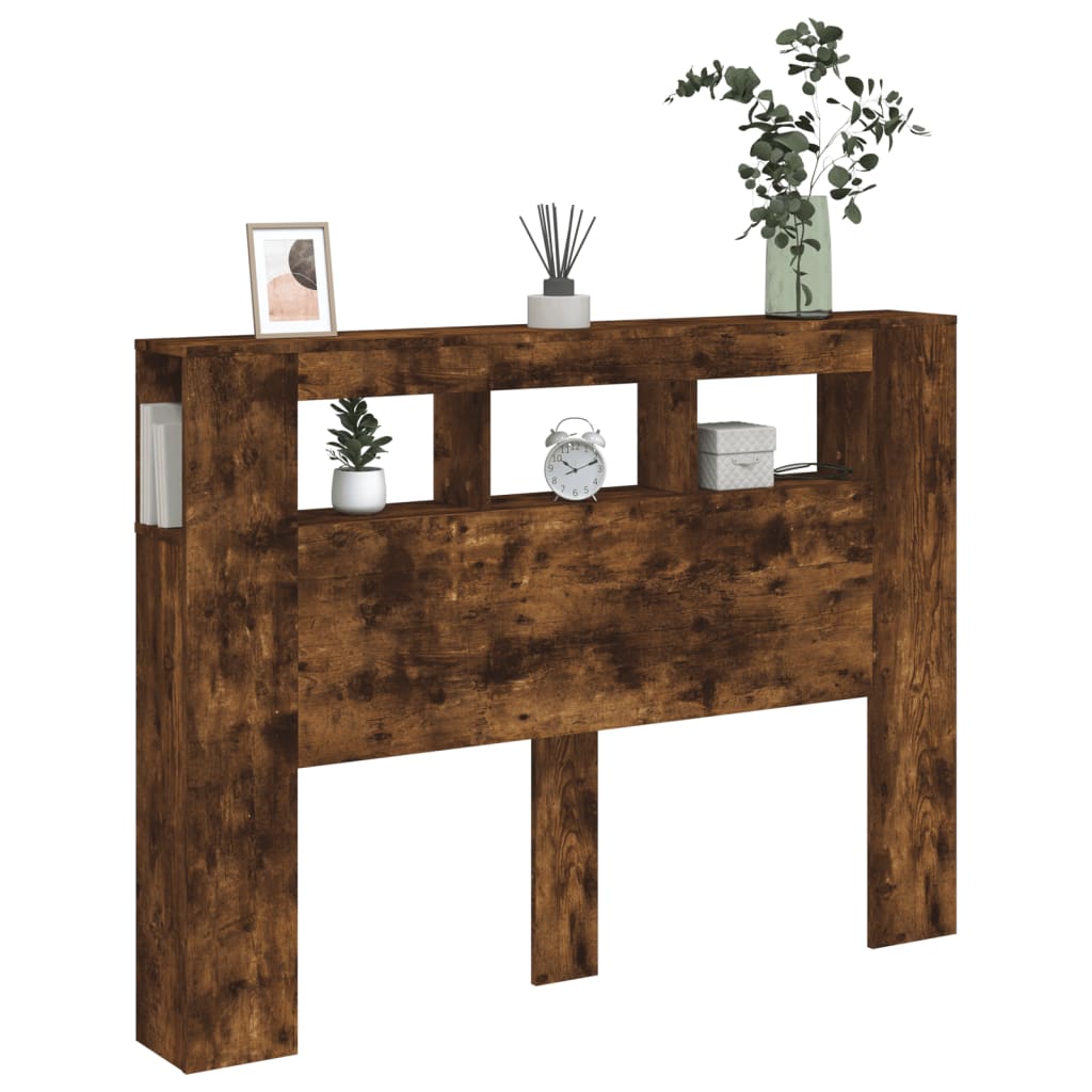 füstüs tölgy színű szerelt fa LED-es fejtámla 140x18,5x103,5 cm