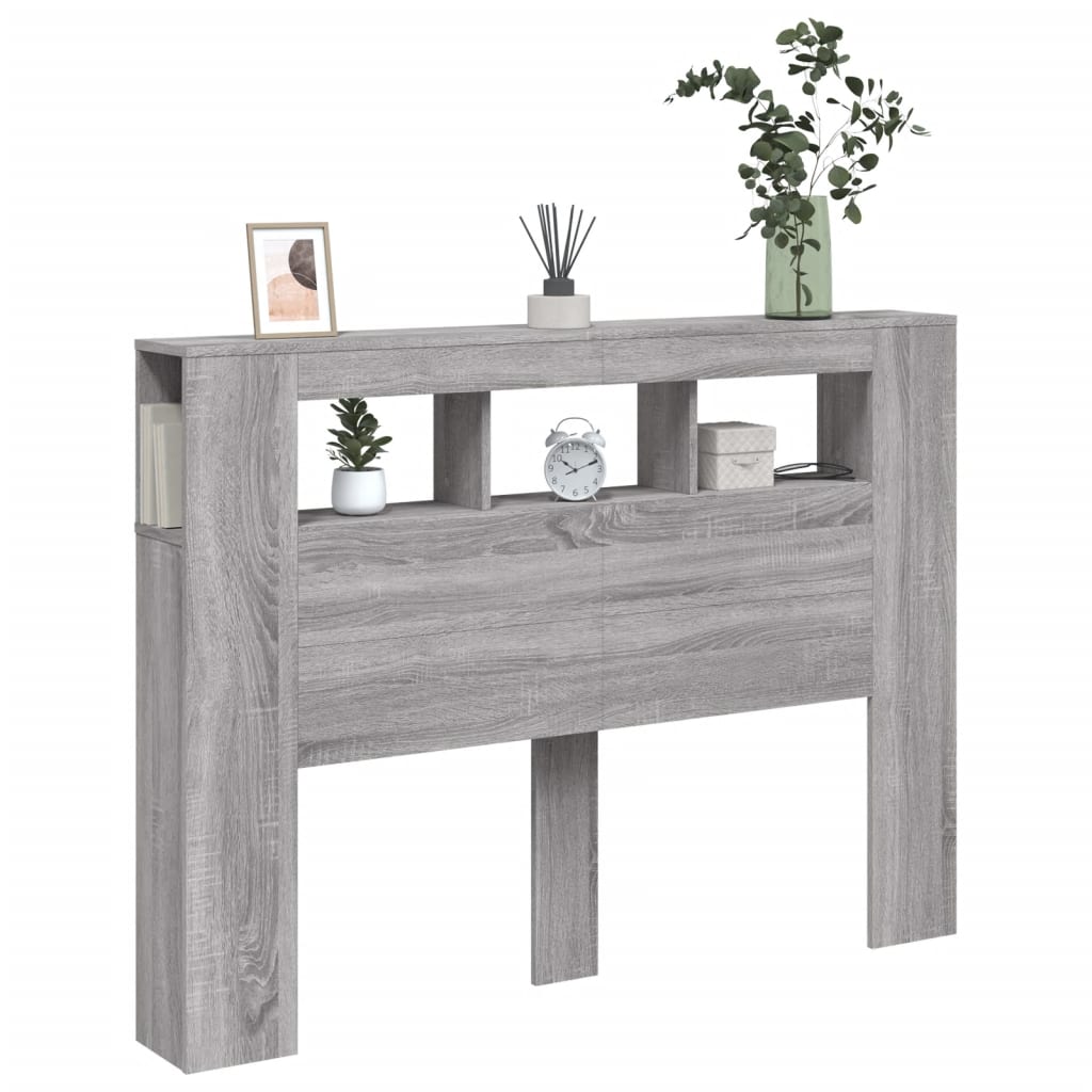 szürke sonoma szerelt fa LED-es fejtámla 140x18,5x103,5 cm