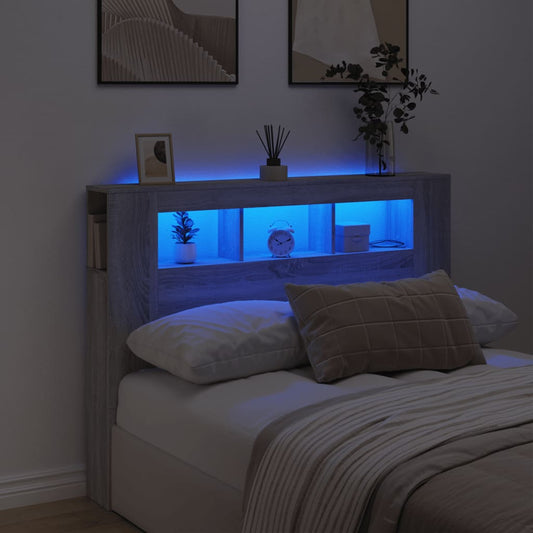 szürke sonoma szerelt fa LED-es fejtámla 140x18,5x103,5 cm
