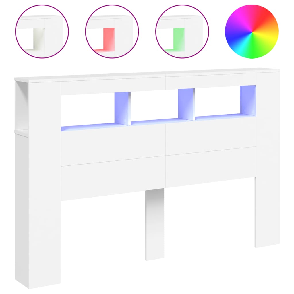 fehér szerelt fa LED-es fejtámla 160x18,5x103,5 cm