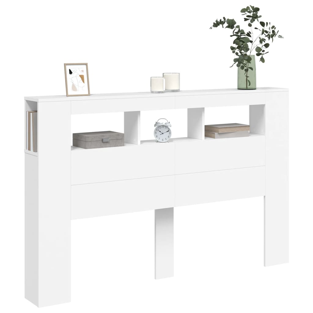 fehér szerelt fa LED-es fejtámla 160x18,5x103,5 cm